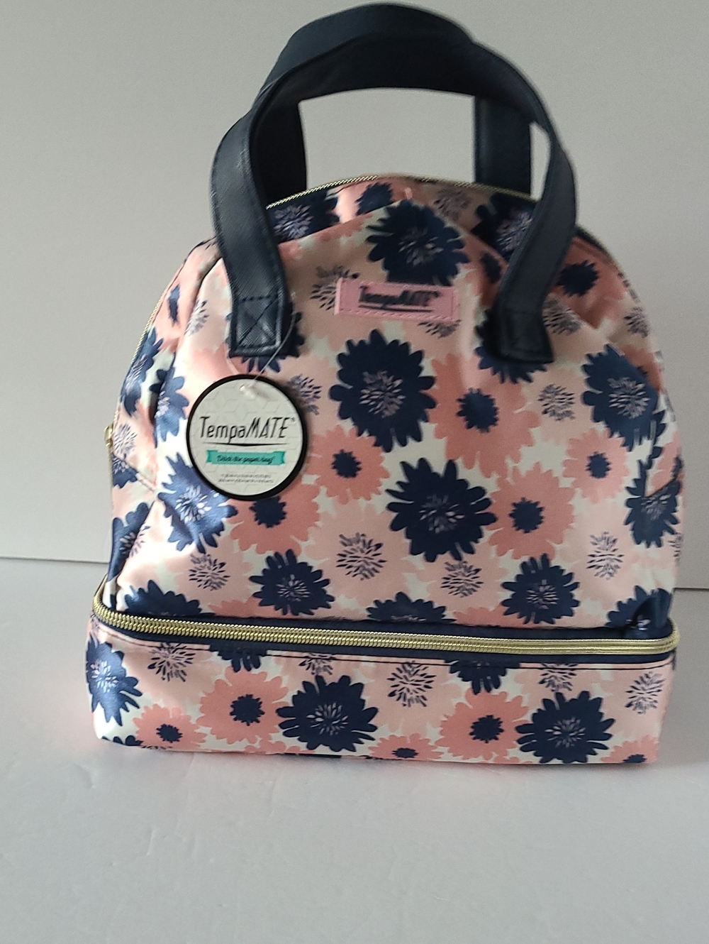 Floral Insulated Lunch Tote in Pink and Navy